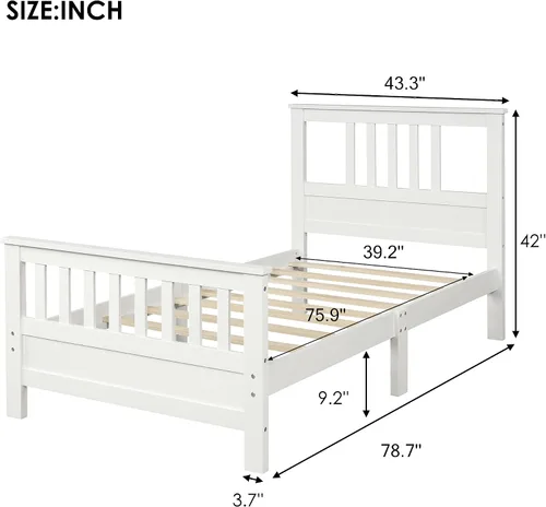 Vista 2 de Harper & Bright Designs Wooden Platform Bed Twin with Headboard and Under-Bed Space,Twin Size Bed Frame with Sturdy Slats Support for Bedroom Guest