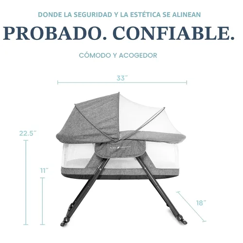 Vista 4 de Baby Delight Go with Me Slumber - Cuna mecedora de lujo, cuna portátil para bebé, toldo extraíble, tweed carbón