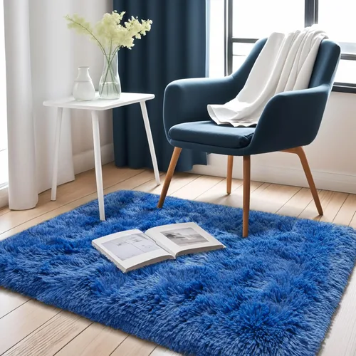 Vista 3 de Kelarea - Alfombra azul marino para dormitorio, de 2 x 3 pies, alfombra mullida y esponjosa para sala de estar, alfombra pequeña y suave