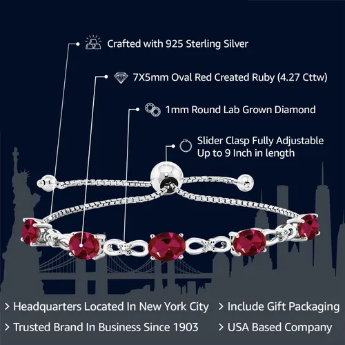 Vista 47 de Gem Stone King Pulsera de tenis de diamantes cultivados en laboratorio con piedra natal de 3-6 quilates para mujer, plata de ley 925, ovalada