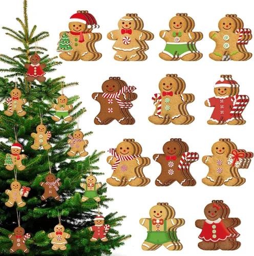 Vista 8 de Ferraycle 36 adornos navideños de pan de jengibre, decoraciones de árbol de Navidad, decoraciones de 3 pulgadas, adornos colgantes de madera