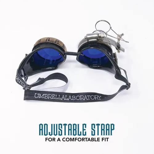 Vista 2 de Lentes estilo victoriano Steampunk con diseño de brújula, lentes de colores y lupa ocular