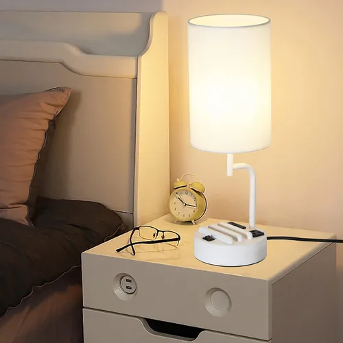 Vista 6 de Dreamholder - 2 lámparas de mesa con 3 puertos de carga USB, moderna lámpara de escritorio con toma de corriente alterna y soportes para teléfono
