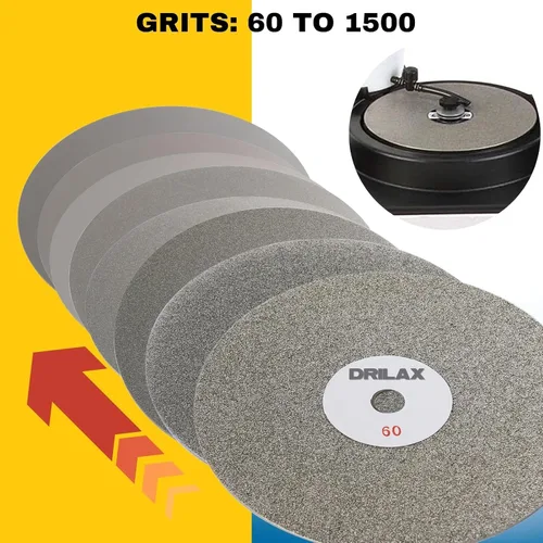Vista 2 de Drilax Disco de regazo plano de diamante de 8" grano 80 para molienda gruesa Cenador de 1/2" • Piedra preciosa • Vidrio • Moldeo de piedra •
