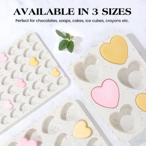Vista 3 de Moldes de silicona pequeños en forma de corazón de 2 pulgadas para chocolate, caramelo, pastel, jabón (Juego de 2, crema)