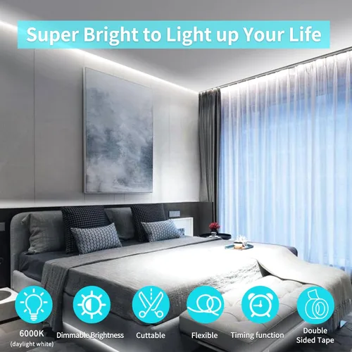 Vista 4 de Tiras de Luces LED COB 32.8 pies, 6000K DC 24V Regulables Blancas Flexibles Luces de Cuerda LED para Dormitorio, con Control Remoto y de Aplicación