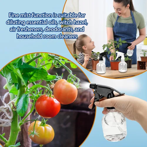 Vista 5 de 20 botellas de plástico vacías de 8 onzas, contenedor de líquido transparente reutilizable con pulverizadores de gatillo para agua, perfumes