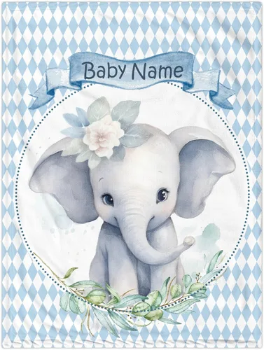 Vista 10 de Manta de bebé personalizada de elefante, manta de bebé floral con nombre para niñas, mantas de recepción de felpa suave para bebés recién nacidos