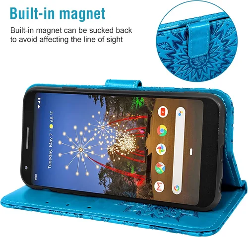 Vista 4 de Funda de teléfono para Google Pixel 3a XL con protector de pantalla de vidrio templado, funda magnética de cuero, soporte para tarjetas, accesorios