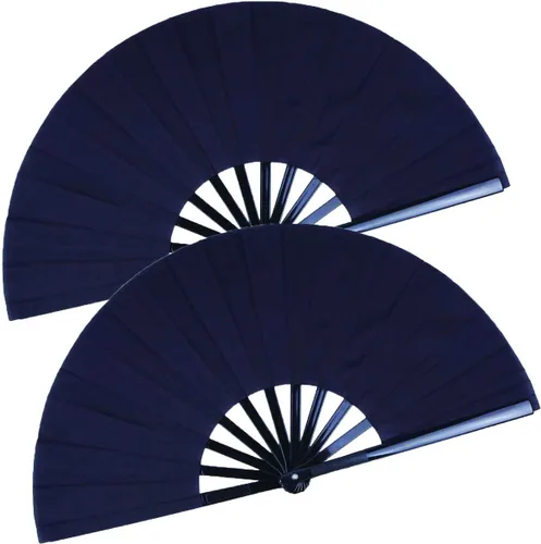 Vista 13 de Paquete de 4 ventiladores de mano plegables grandes, ventilador chino negro de Kung Fu Tai Chi, ventilador de tela de nailon para hombres y mujeres