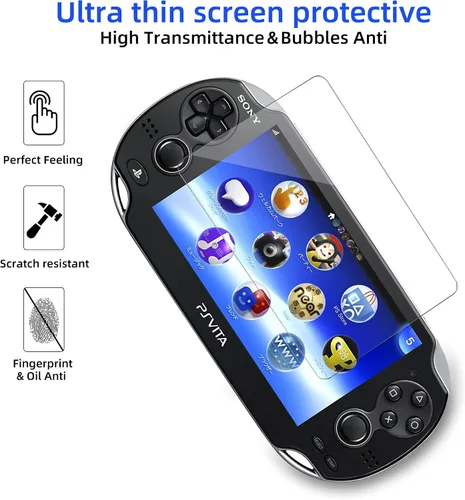 Vista 2 de Xahpower Protector de pantalla para PS Vita 1000, protector de pantalla frontal de vidrio templado 9H y película protectora de pantalla trasera
