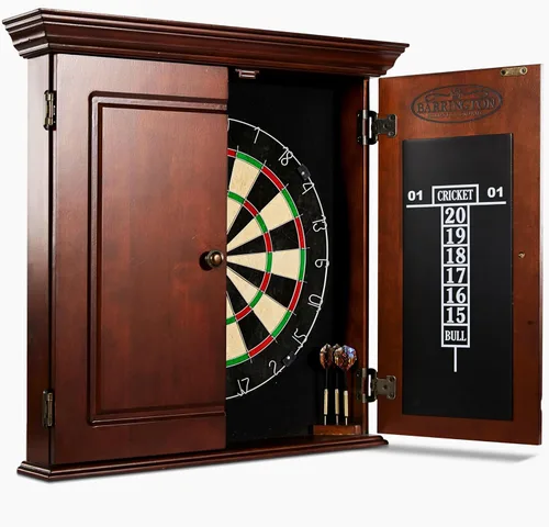 Vista 3 de Barrington Billiards Gabinete de dardos de madera Chatham con tablero de dardos de cerdas de 18" y juego de dardos con punta de acero