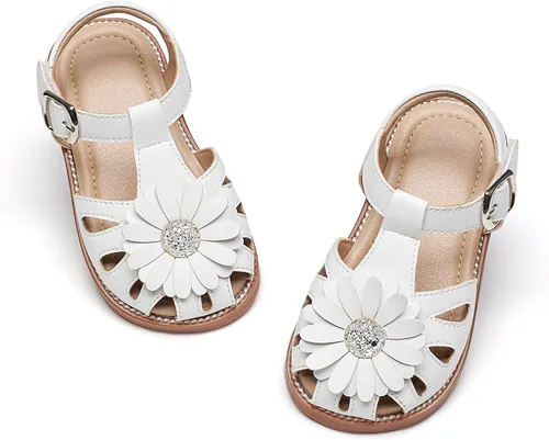 Vista 45 de Sandalias de verano para niñas con puntera abierta, sandalias planas de princesa con suela cómoda D742 Oro