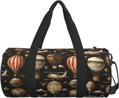 Vista 7 de Large Duffle Bag for Travel - Retro Airplane Hot Air Balloon Print Gym Bag for Women Men, Travel Foldable Bags for Women Men with Zippered Multiple