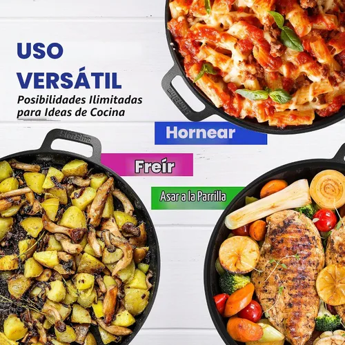 Vista 5 de Sartén de Pizza Redonda/Plancha de Hierro Fundido de 16 Pulgadas por StarBlue con Asas de Silicona GRATIS y Libro Electrónico de 30 Recetas – Comal