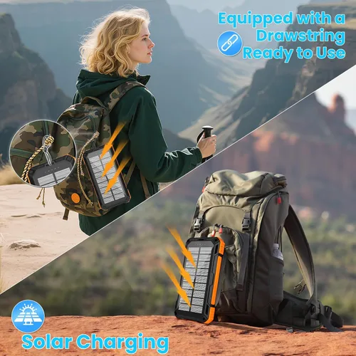 Vista 6 de Solar Power Bank 49800mAh - Wireless Portable Charger 15W Fast Charging with 4 Built-in Cables. Equipped with a Powerful Flashlight, IP65 Outdoor