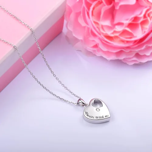 Vista 3 de YLT 925 - Collar de plata de ley para cenizas con colgante de urna de corazón para mujer