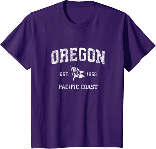 Vista 31 de Oregon Vintage barco ancla bandera diseño de West Coast Retro Tee, hombre S, Arándano