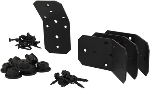 Vista 2 de OZCO Kit de soporte de ángulo de madera de hierro, 4 pulgadas, 4 piezas, negro Pre-galvanized steel with black powder coat, includes screws and