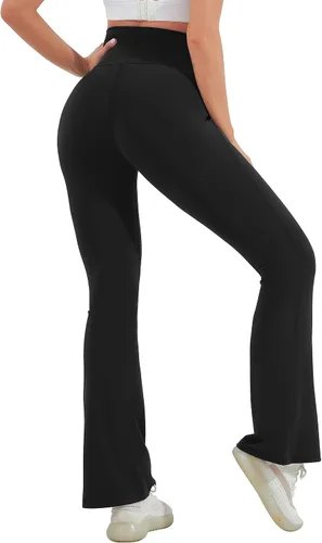 Vista 2 de HEGALY Leggings acampanados de maternidad para mujer sobre el vientre, pantalones casuales de yoga para embarazo, con bolsillos, suaves como