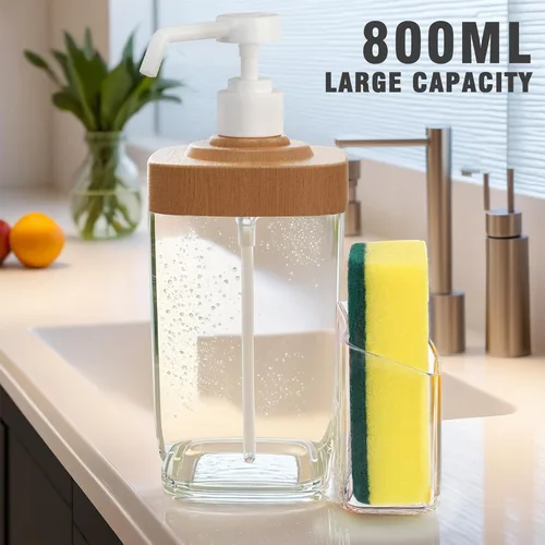 Vista 3 de Dispensador de Jabón de Cocina con Soporte para Esponja, Organizador de Jabón para Platos de Gran Capacidad de 800ml, Organizador de Fregadero a