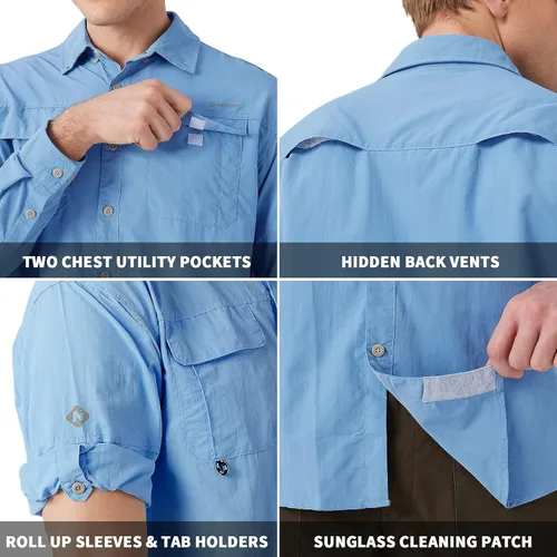 Vista 10 de NAVISKIN Camisas de pesca con protección solar UPF 50+ de manga larga para hombre, PFG para senderismo, viajes, campamento