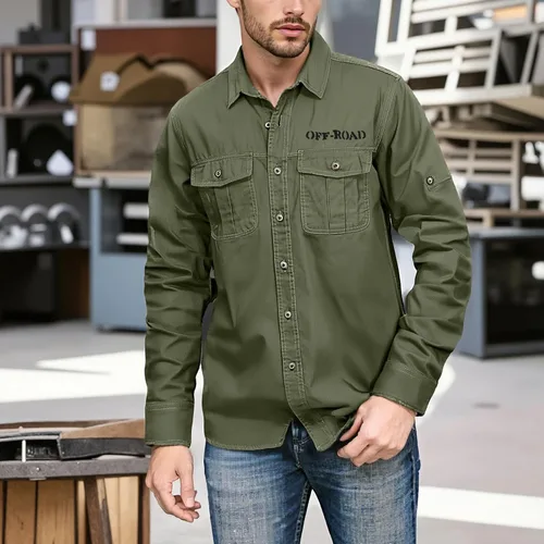 Vista 2 de Camisa de trabajo de manga larga con botones y ajuste regular para hombre con bolsillos
