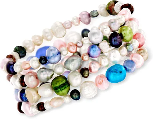 Vista 4 de Ross-Simons Conjunto de joyas de perlas barrocas cultivadas multicolor de 0.157-0.315 in 4 pulseras y collar. 64 pulgadas, Perla