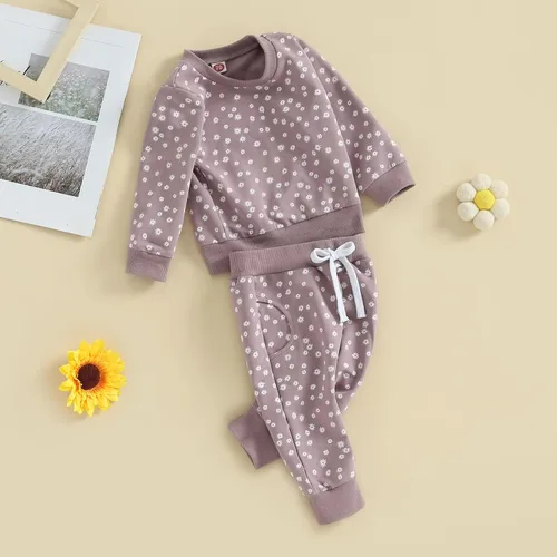 Vista 2 de Ropa para bebé recién nacida, atuendo de margaritas, camiseta de manga larga, pantalones, ropa de otoño e invierno