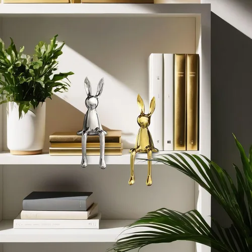 Vista 6 de Esculturas decorativas de conejo de 2 piezas, para el hogar, oficina, sala de estar, dormitorio, acentos, decoraciones, figuritas, pequeñas estatuas