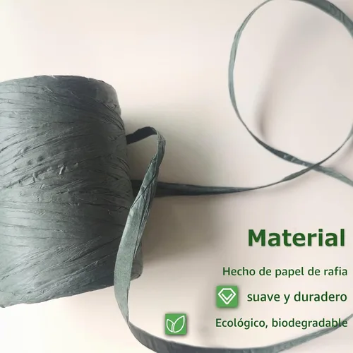 Vista 6 de Cinta de papel de rafia para envolver regalos/decoración de bricolaje, 328 pies 1 rollo (verde oscuro)