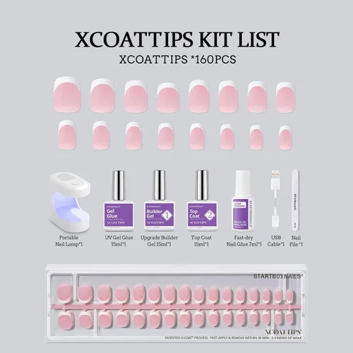 Vista 6 de BTArtboxnails XCOATTIPS Puntas de uñas francesas - Puntas de uñas cuadradas extra cortas con gel de uñas, dúo protector francés, lámpara de uñas