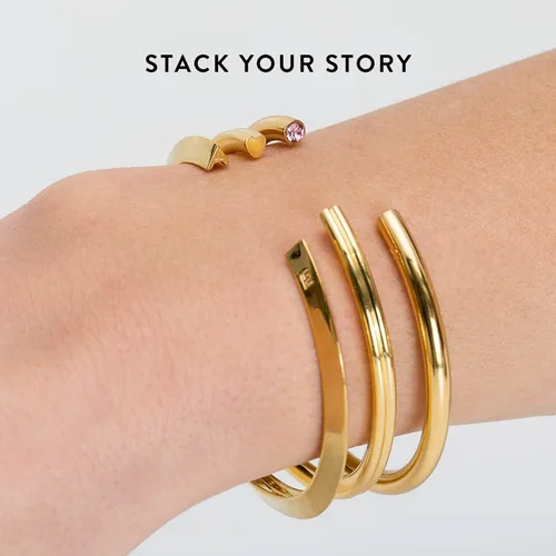 Vista 4 de Stella Valle Birthstone Bracelet - 18K Gold Plated Brass Cuff Bracelet with White Swarovski Crystals
