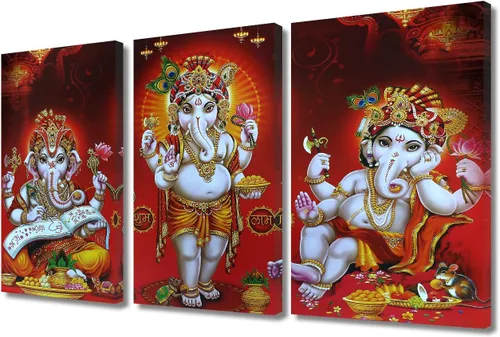Vista 8 de TUMOVO Arte de pared de Dios hindú para sala de estar, lienzo de Ganesha, arte de pared de escultura de elefante, cuadros modernos, arte