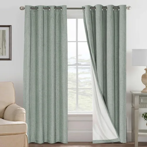 Vista 79 de H.VERSAILTEX Cortinas 100% opacas con aislamiento térmico, texturizadas, de lino, con bloqueo completo de calor y luz, para sala de estar y Negro