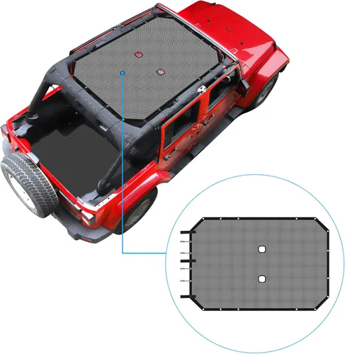 Vista 2 de RT-TCZ para Jeep JKU Parasol de malla para el techo de 4 puertas para Jeep Wrangler 2007-2017 JKU Top Bikini negro