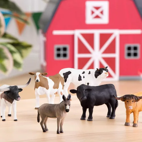 Vista 2 de Terra by Battat Juego de juguetes de animales de granja con figuras realistas de vaca, toros y burro Holstein - Juguetes educativos para niños