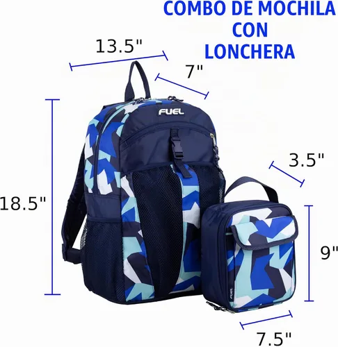Vista 2 de Paquete de mochila de combustible y bolsa de almuerzo Forma dentada azul