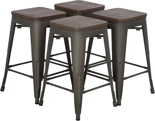 Vista 8 de FDW Taburetes de bar de metal, altura de mostrador, sillas de bar industriales, taburete de patio, taburete apilable sin espalda, taburetes de negro