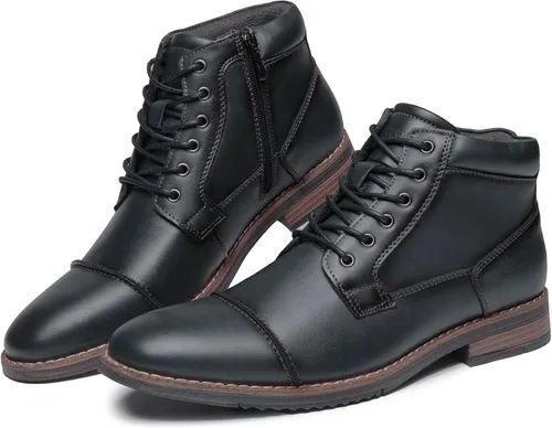 Vista 9 de Botas de vestir Oxford de cuero para hombre, botas de tobillo Chukka para negocios, trabajo, diario, zapatos para hombres