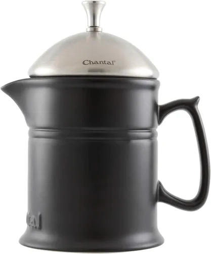 Vista 2 de Chantal Prensa francesa de gres con émbolo y tapa de acero inoxidable, capacidad de 16 onzas, negro mate Mate negro