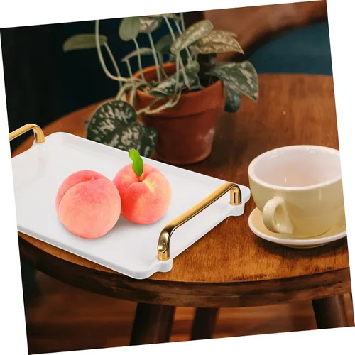 Vista 8 de KICHOUSE Bandeja de almacenamiento de plástico con asas para mesa de café, juego de té, desayuno, comida rápida, bandeja rectangular elegante