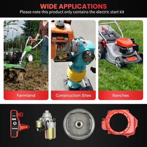 Vista 6 de Kit de conversión de arranque eléctrico para motor GX160/GX200 - Motor de arranque de 12 V, volante e interruptor de llave Kit de motor