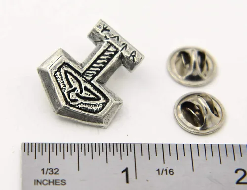 Vista 2 de Thor's Hammer Pin, Thor, nórdico, nórdico, G020-0, vikingo, celta, gótico, vikingo, medieval, alfileres, solapa, broche, broches, sombrero, mochila