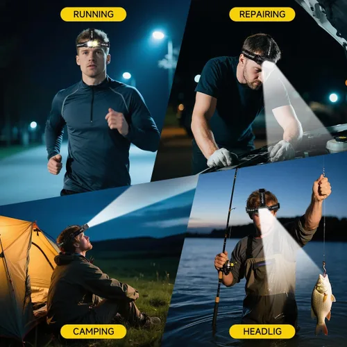 Vista 3 de Paquete de 3 linternas LED ultraligeras desmontables, faros delanteros recargables USB-C con sensor de movimiento y luz de advertencia, lámpara