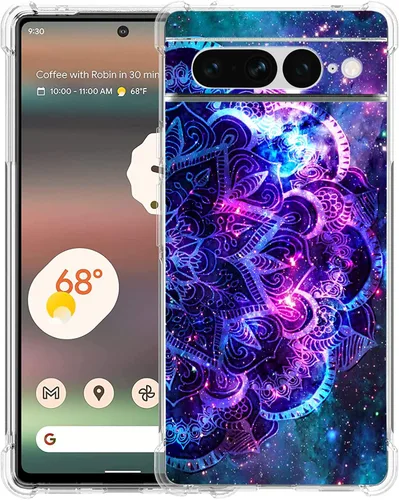 Vista 16 de Pixel 7 Pro - Funda protectora de poliuretano termoplástico resistente a los arañazos y a prueba de golpes con diseño de mandala de pavo real
