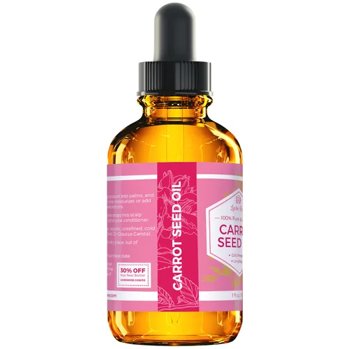 Vista 4 de Aceite de semilla de zanahoria N.° 1 en confianza de Leven Rose, 100 % orgánico prensado en frío y sin refinar, 2 onzas para tratamiento de piel