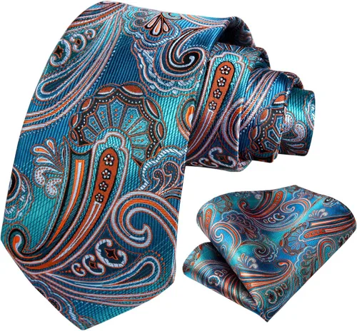 Vista 270 de HISDERN Corbatas para hombre, corbata de cachemira y bolsillo cuadrado tejido clásico floral para hombre, corbata de fiesta de boda