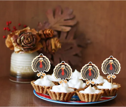 Vista 25 de 24 adornos de otoño para cupcakes para decoración del día de Acción de Gracias, lazo con purpurina para pasteles Thankful Blessed Grateful para Bow-a