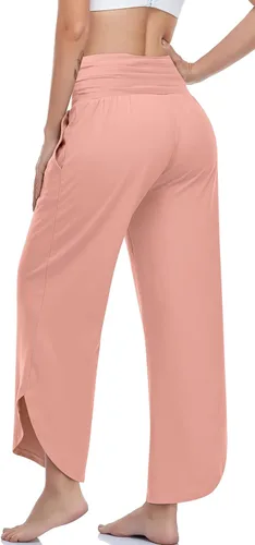 Vista 3 de UEU Pantalones de yoga de pierna ancha para mujer, de cintura alta, cómodos, holgados, casuales, suaves, con bolsillos